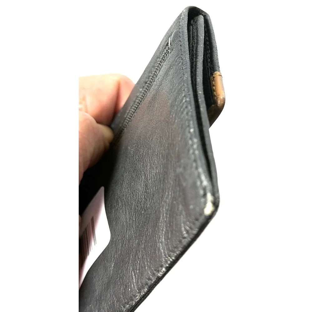 Vintage DIOR Wallet Women Blk Leather Clutch CD Logo Envelope‎ Bag RARE 80s